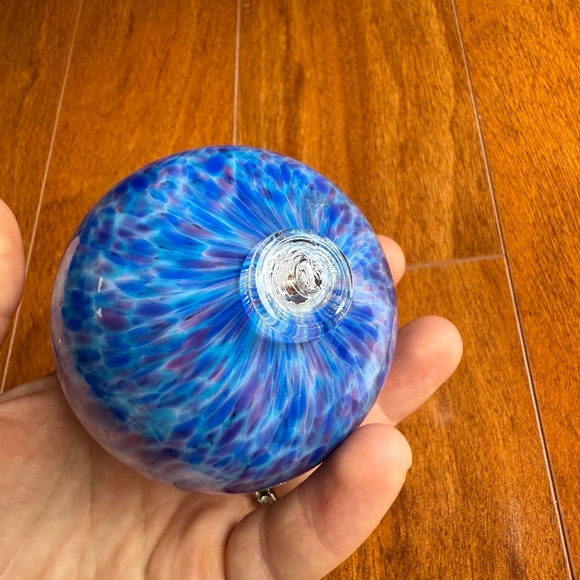 Glass Round Ball Sphere Blue Purple Pattern 3” Art Glass Pretty Unique Decor. - Picture 4 of 9